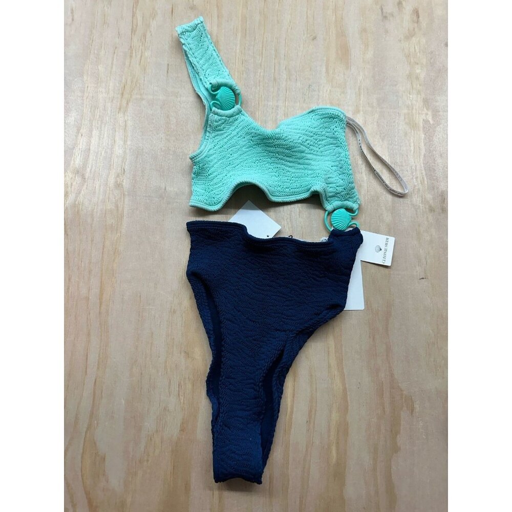 Cleonie Swim One Size Dana Maillot Shell‎ Swimsuit Navy Ocean NWTs $240 Two Tone
